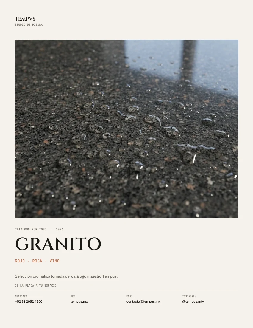 Portada del catálogo Granito · Rojo · Rosa · Vino