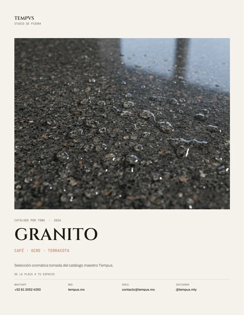 Portada del catálogo Granito · Café · Ocre · Terracota