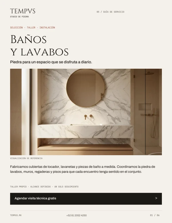 Portada del catálogo de baños y lavabos de TEMPVS