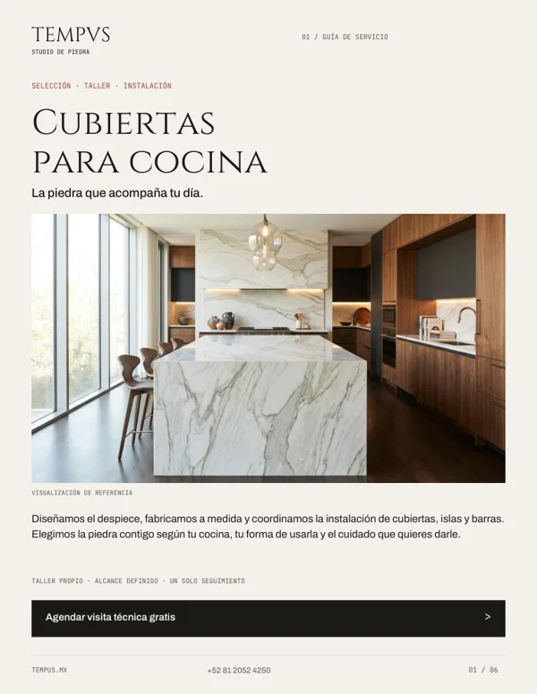 Portada del catálogo de cubiertas para cocina de TEMPVS