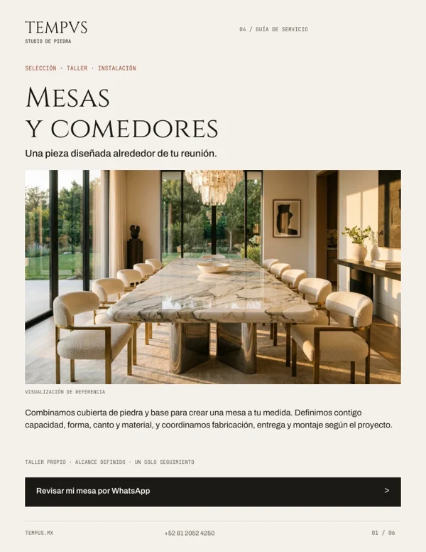 Portada del catálogo de mesas y comedores de TEMPVS