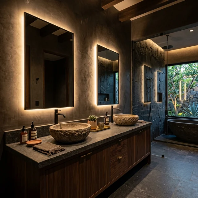 Mueble lavabo doble con espejos retroiluminados