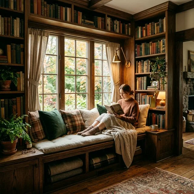 Librero empotrado en ventana