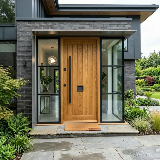 Puerta principal de encino macizo