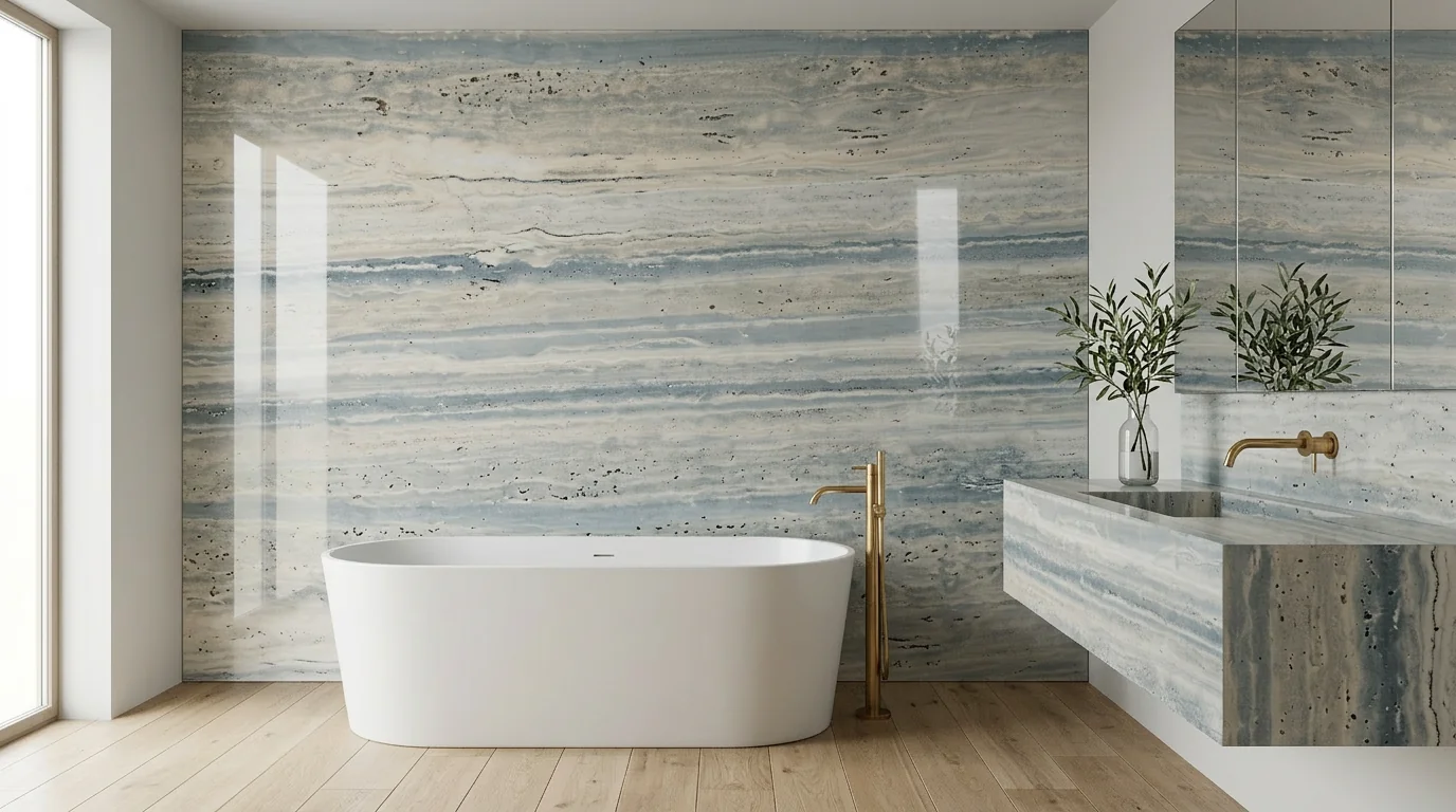 Travertino Ocean Blue Mate Sin Tapar ambiente
