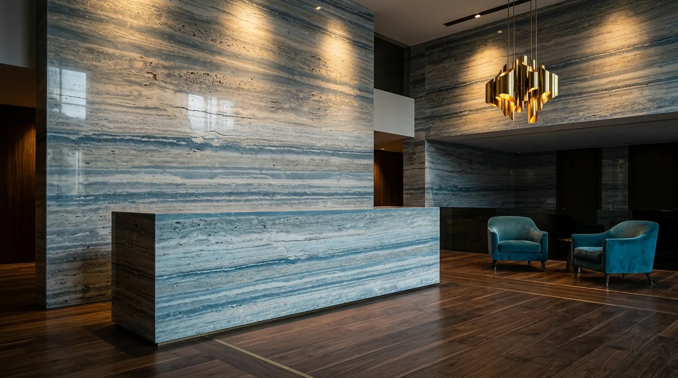 Travertino Ocean Blue Mate Sin Tapar ambiente