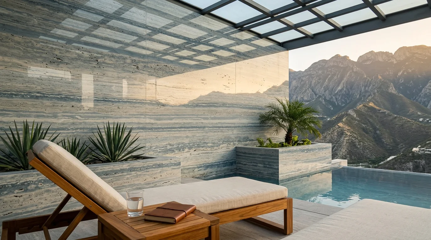 Travertino Ocean Blue Mate Sin Tapar ambiente