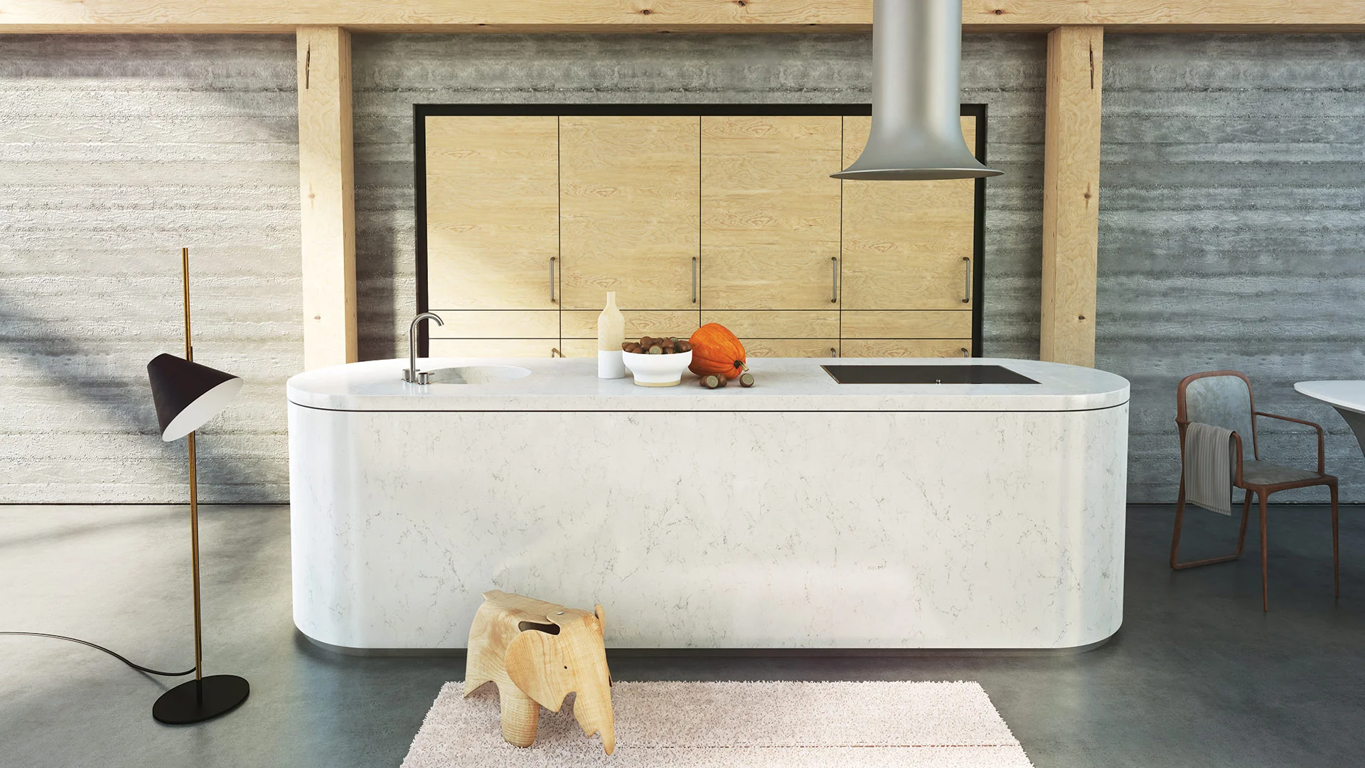 Cocina con cubierta de cuarzo de ingeniería Caesarstone