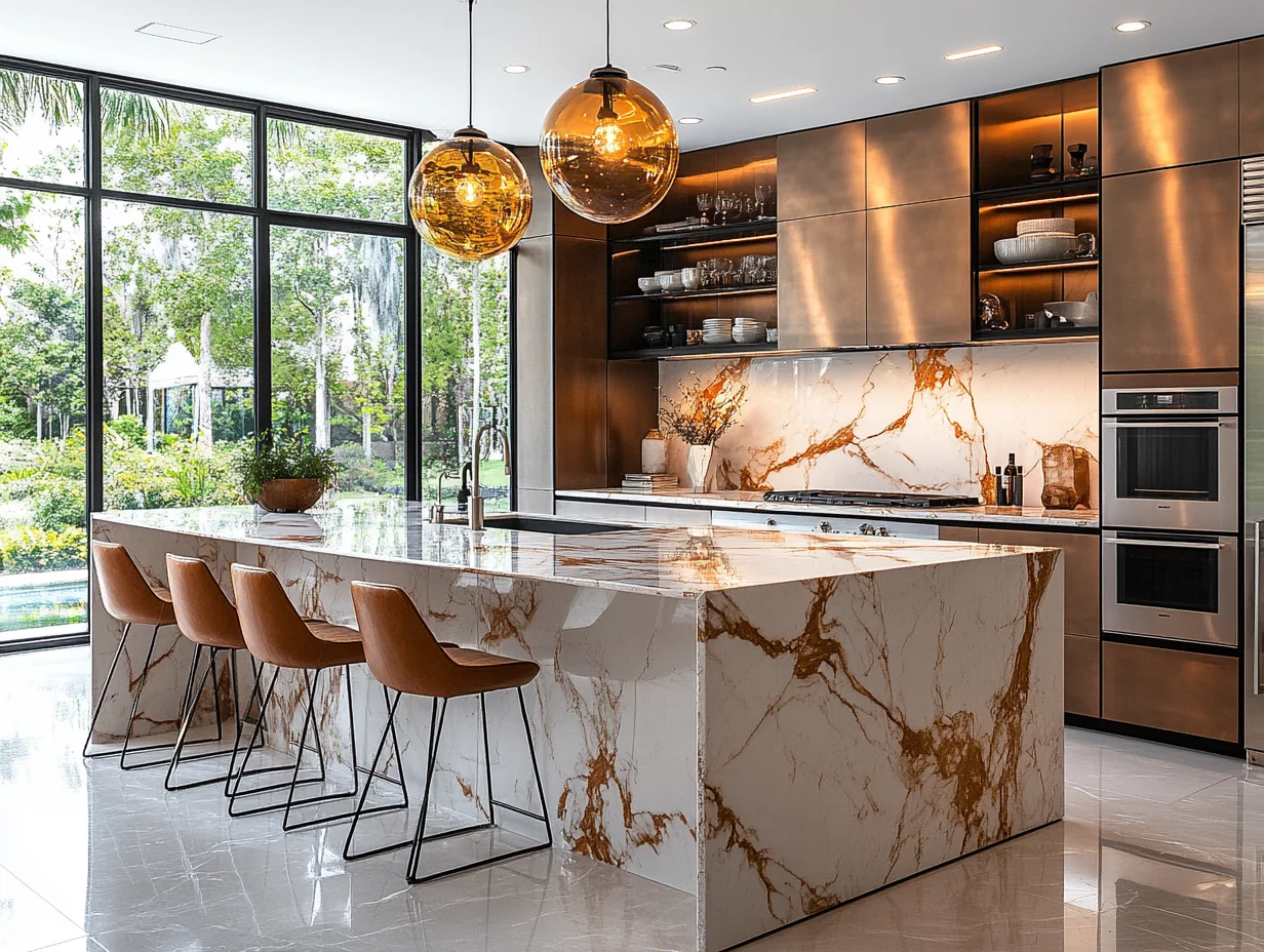 Barra de cocina en mármol natural Monterrey