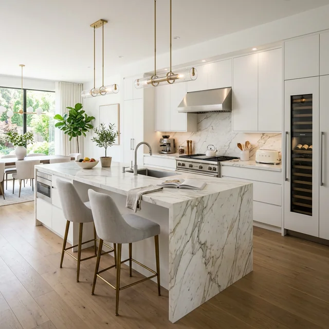 Cubierta integrada con fregadero en piedra Monterrey