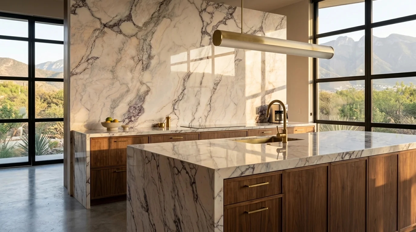 Statuario Rosso en cocina
