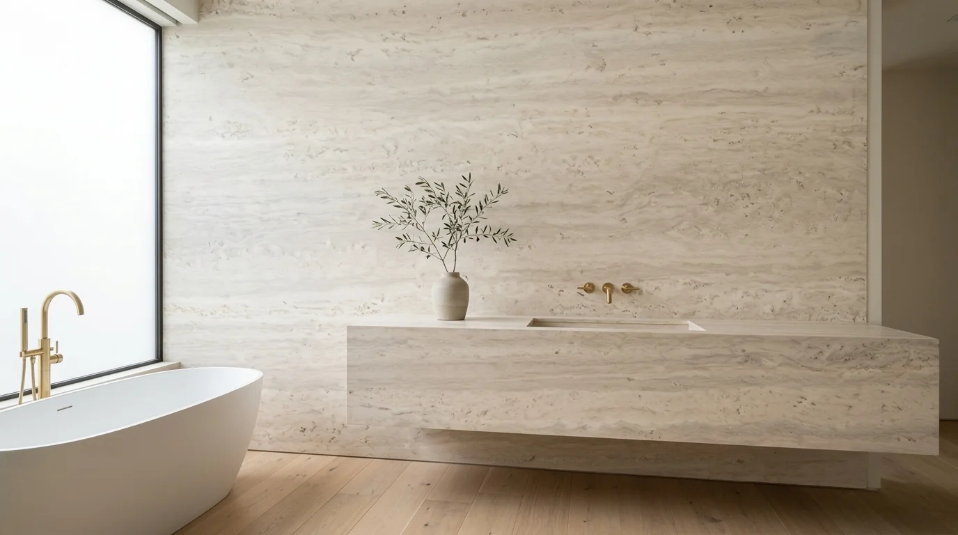 Travertino Ivory en baño