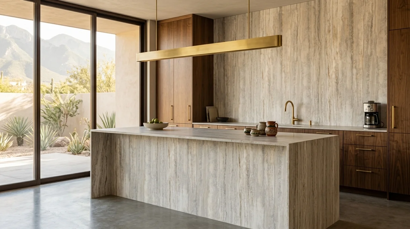 Travertino Light Grey en cocina
