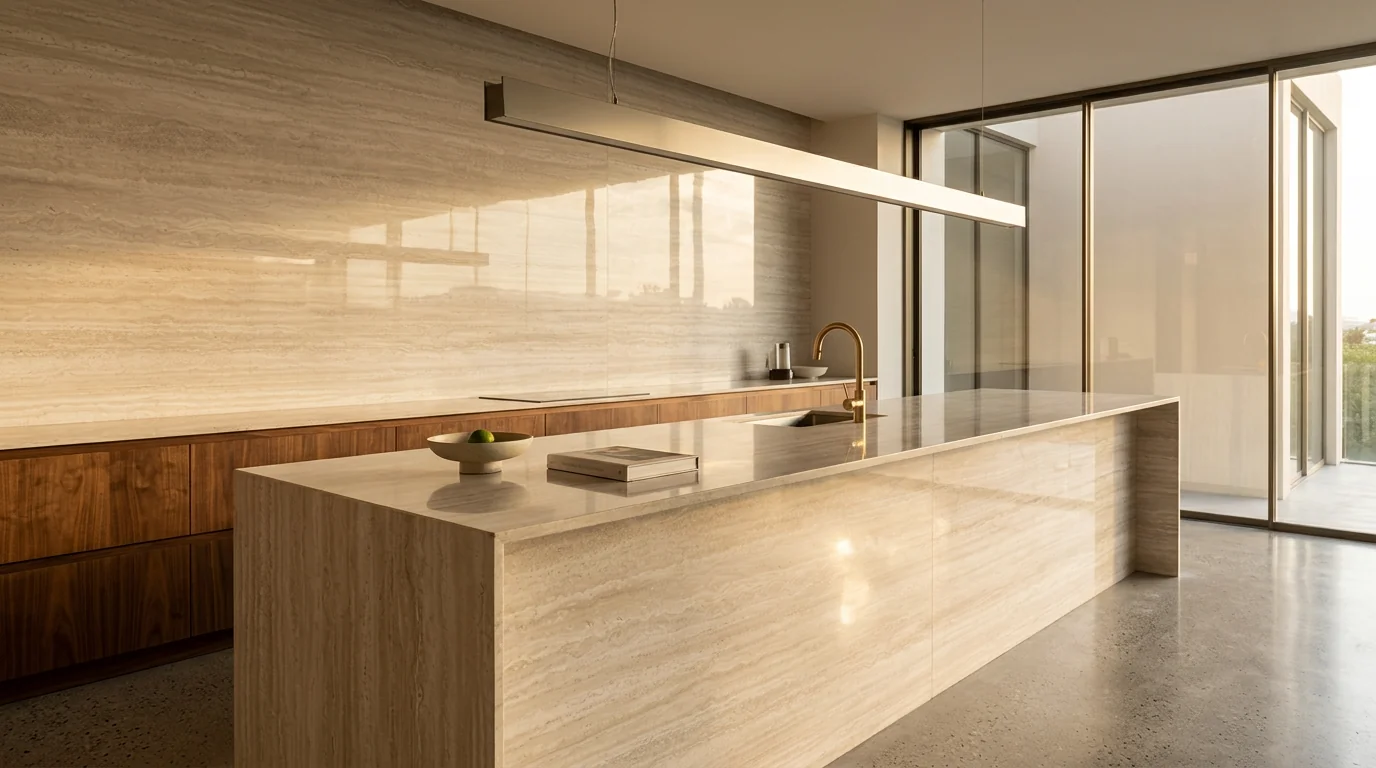 Travertino Pearl en cocina