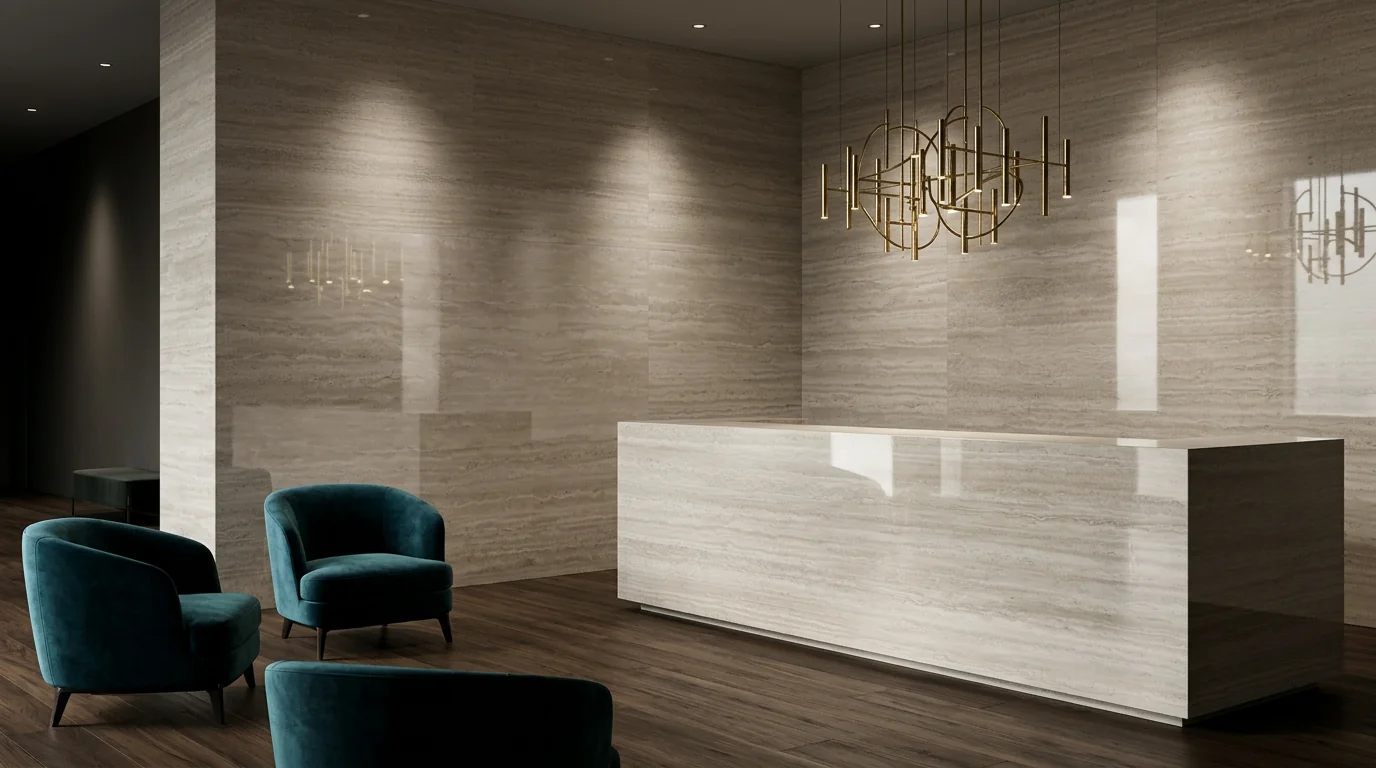Travertino Pearl en recubrimiento