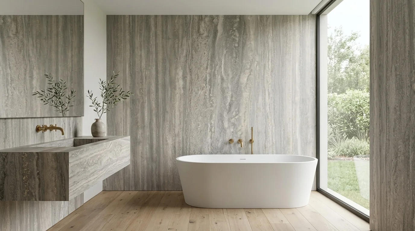 Travertino Silver en baño