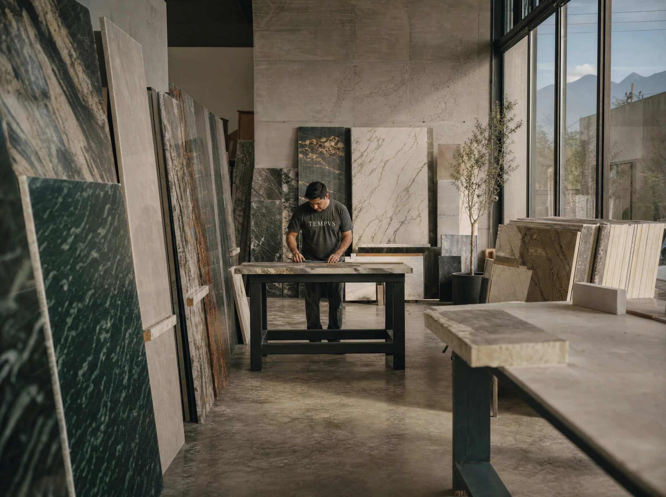 Trabajo de fabricación en el taller de piedra Tempus en Monterrey