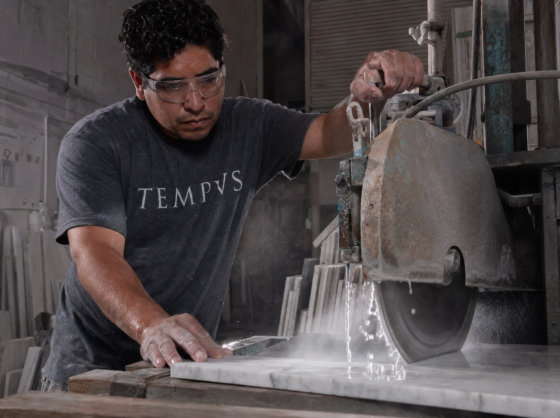 Corte de piedra en el taller Tempus de Monterrey